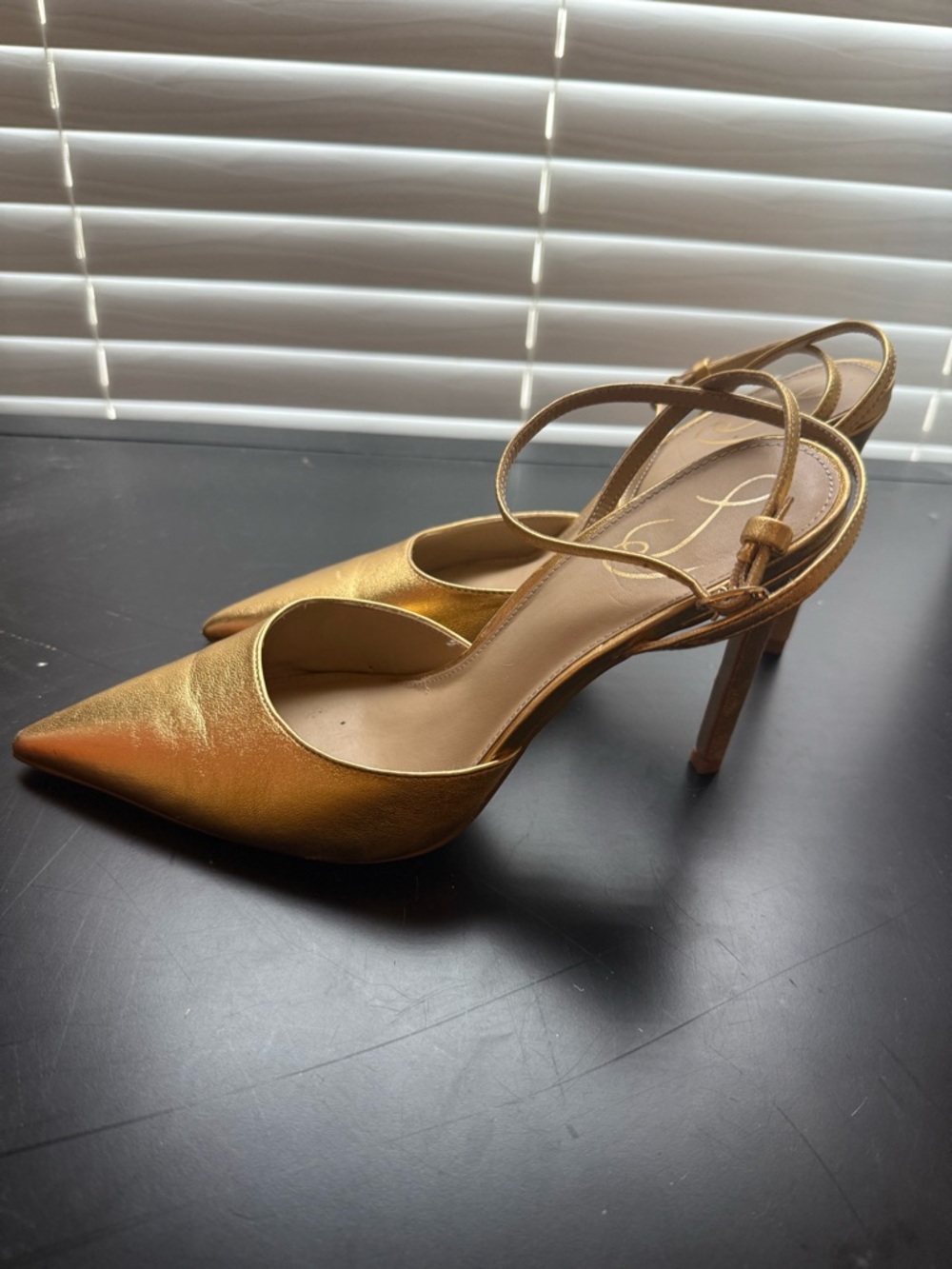 Sam Edelman Metallic Gold Pointed Slingback Heels